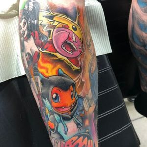 My #Kirby and #Charmander tattoos by #Sausage#pikachu #charizard #megacharizard #pokemon #nintendo #kirbysuperstar #smashbrothers #videogame #videogames #videogametattoos #WalterFrank #revolttattoos #switch #nintendoswitch #geek #nerd