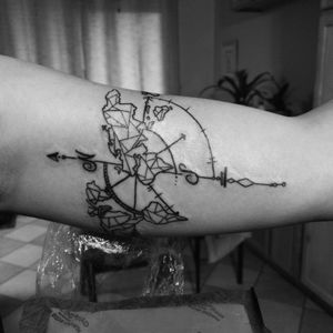 compass with world map#world #compass #map #tattoo #blackandgrey #geometric #fineline 