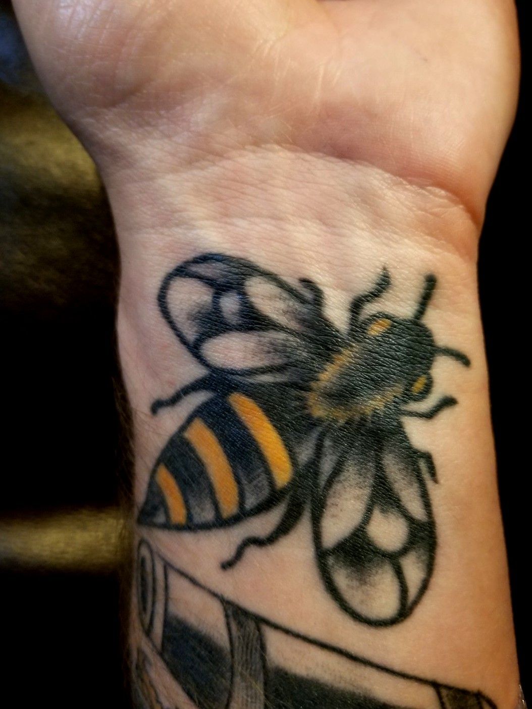 Tattoo uploaded by Nick Reed  American Traditional honey bee  traditionaltattoos honeybee  Tattoodo