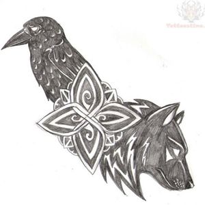 Raven and wolf tattoo