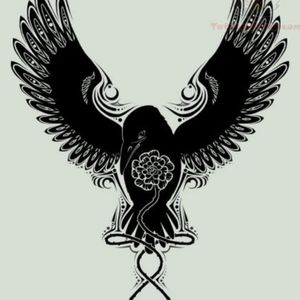 Open winged raven tattoo