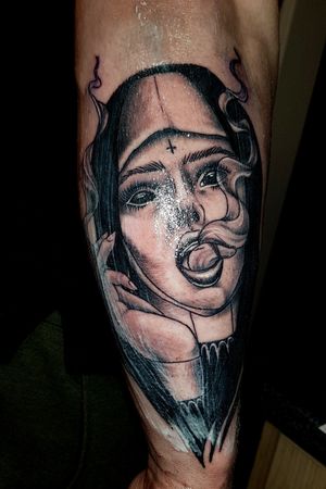 Smoking demonic nun finished piece
