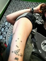My first ever stick and poked tatts by me :D  #sticknpoke #handpoke #inked #space #planet #rocketship #stars 