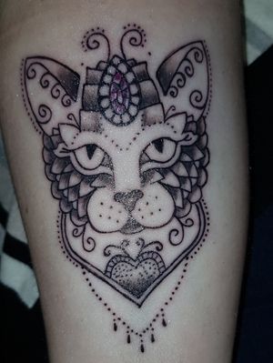 Cat tattoo on forearm done by Dom Drake at All Electric Tattoo Company