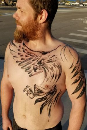 Freehand eagle chest piece. #artofbobbyreal  #freehand #chestpiece #eagle #fuckmycollarbone 