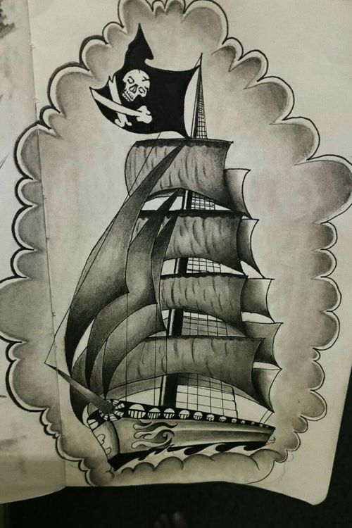 Old school/traditional ship design. Finished piece (p.s) #oldschool #traditional #design #drawing #ship #shading #b4 #b2