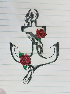 Anchor tattoo sketch for a friend. #anchorwithflowers  #roses #chains 