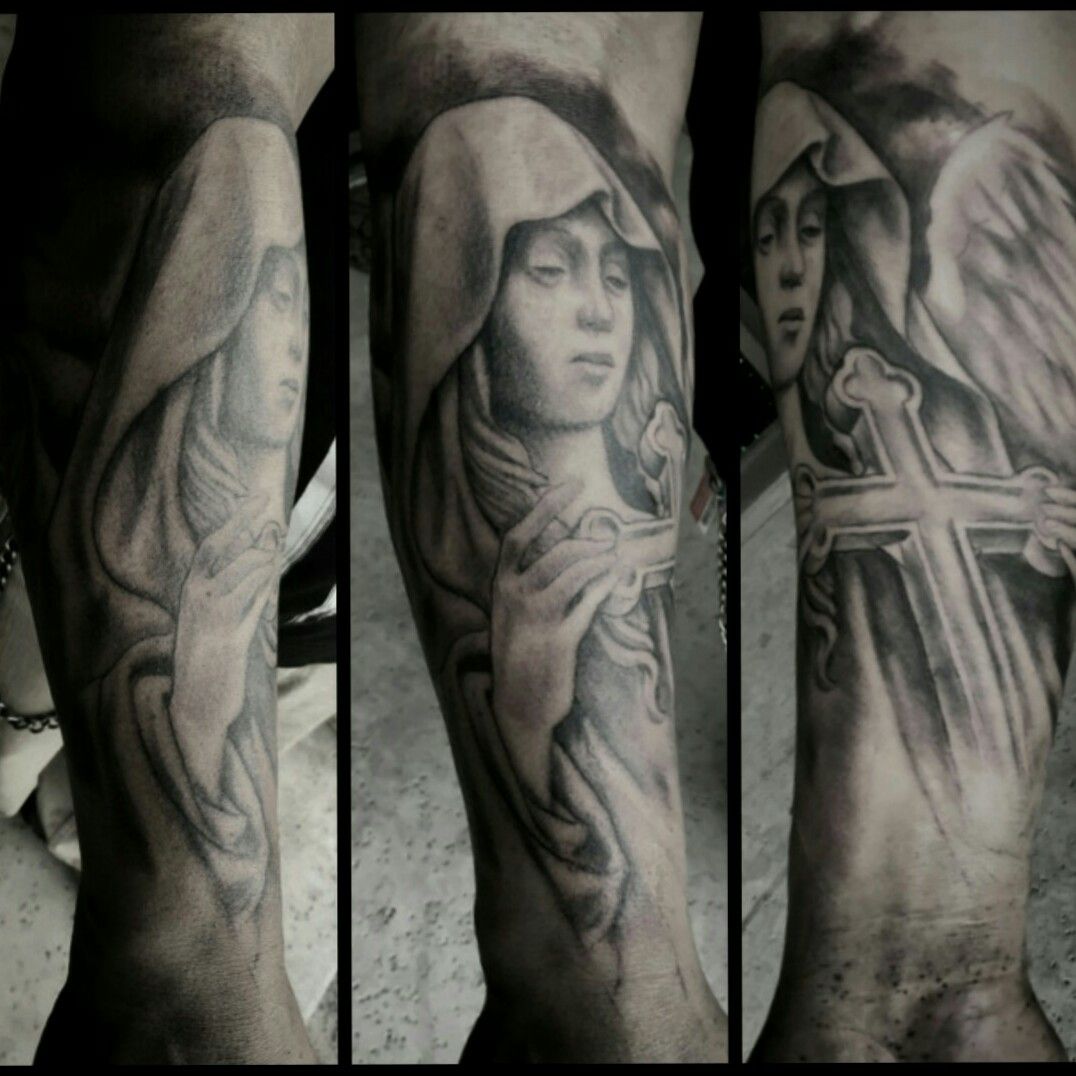 religious angel sleeve tattoos