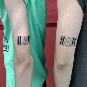 Bar's code! Brother's tattoo #barcode #ta2 #tattoo #fineline #brother #couple #brothers