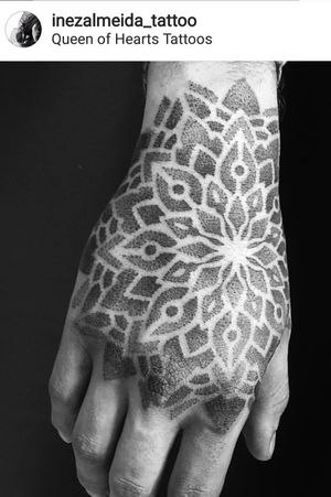 Hand Mandala Made by Inês AlmeidaAmazing dotwork artist #handtattoo #hand #handmandala #dotwork #dotworktattoos  on IG ➡️ @inezalmeida_tattoo