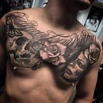 Chest peice "conquer from within" #skull #roses 