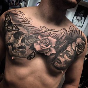 Chest peice "conquer from within"#skull #roses 