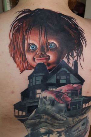 Chucky continuation of horror backpiece. #horror #movie #realism #realistictattoo #tattoo #tattooart #colortattoo #solidtattoo #portrait 