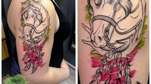 #horse #horseriding #dreamcatcher #feathers #tattoo #watercolortattoos 