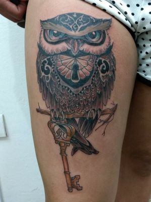 Owl key tattoo