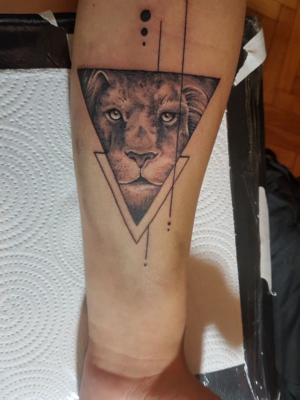 Tattoo uploaded by Agus Riera  lion leon realism geometric triangle  animaltattoo realismo  Tattoodo