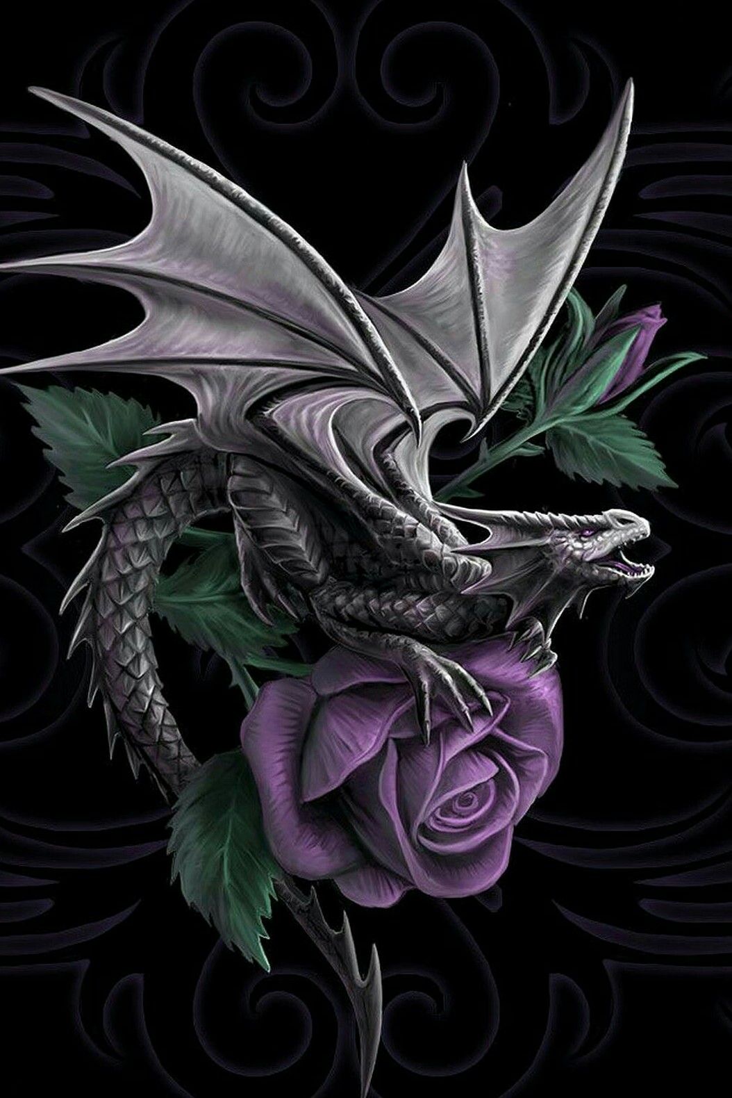 Tattoo uploaded by Timothy Dockery • Dragon on Purple Rose • Tattoodo