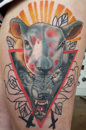 Wolf in sheeps clothing #realism #realistictattoo #tattoo #tattooart #portrait #biblical #occulttattoos #heaven #hell #animaltattoo #neotraditional 