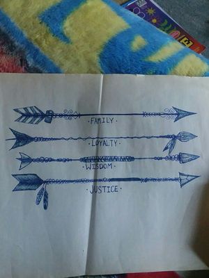 Represents my values and arrows to me symbolize strength and safety  I drew each arrow different to symbolize for instance a family arrow, loyalty arrow, etc. I need to find a good place to put it 