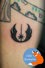 Small Jedi crest http://nikkifirestarter.com #tattoos #starwars #starwarstattoos #jedicrest #jedi #blacktattoos #graphictattoos #graphicart #symbol #solidblack #apprenticetattoos #nikkifirestarter #thetattooedlady #firestartertattoos #popculture #scifitattoos #ink #blackink