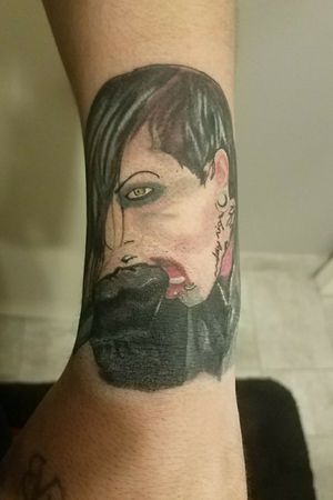 My favorite tattoo I have!!!!  Chris motionless from motionless in white,  I plan to do a half sleeve of this band and will be adding to it tomorrow!!!!! 