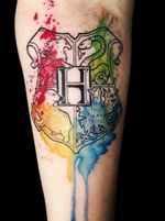 Hogwarts banner #harrypotter #HarryPotterTattoos #hufflepuff #gryffindor #slytherin #ravenclaw #hogwarts #watercolor 