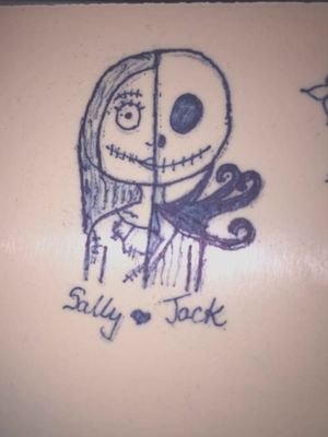 Half jack skeleton and half sally ragdollInspiration: the nightmare before Christmas Navy blue ink usedFake skin used