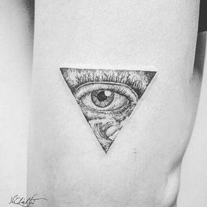 Landscape of eye and wave tattoo#singeleneedle#tattoo#ink