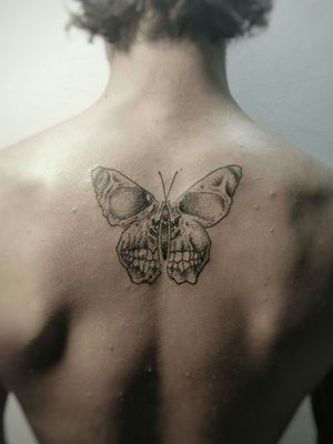 butterfly and Skull #mariposa #butterflytattoo #butterfly #dot #putillismo #blackink #blackandgrey 