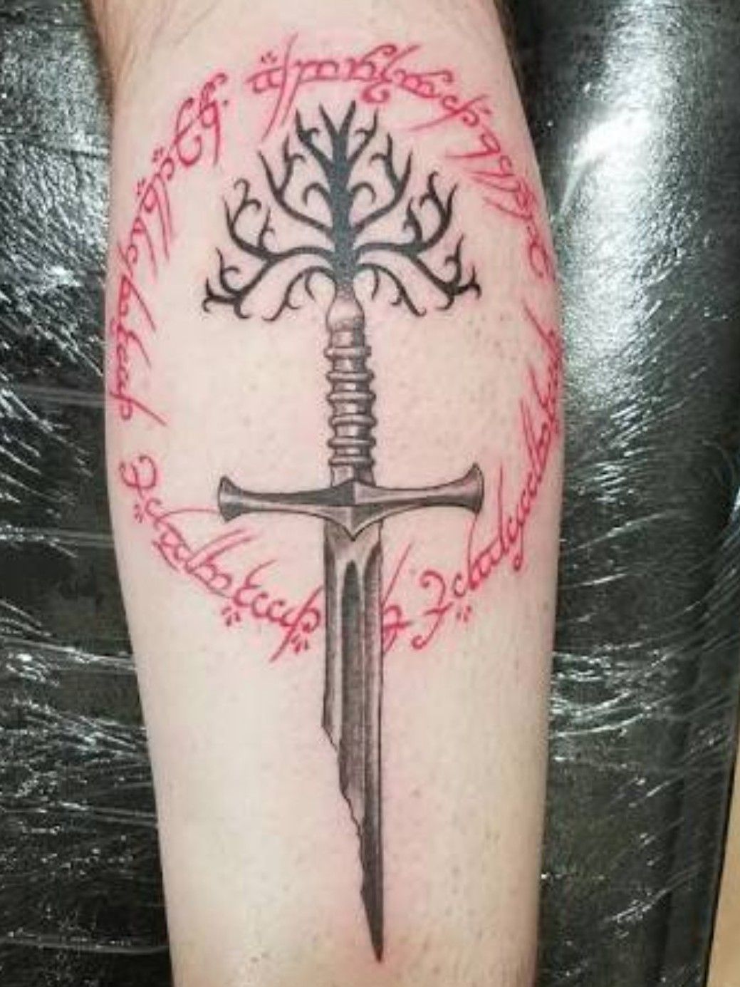 My new American Traditional style Narsil tattoo done today My new  favourite tattoo  rlotr