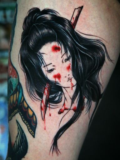 Nambuki on my inside thigh... Done yesterday ⚔️??⚔️Follow me on Instagram 1tombrennan#namakubitattoo #Namakubi #japanesetattoo #japanese #blood #girl #blackandgrey #blackwork #blackworktattoo#news #samurai #newschooltattoo #newschool