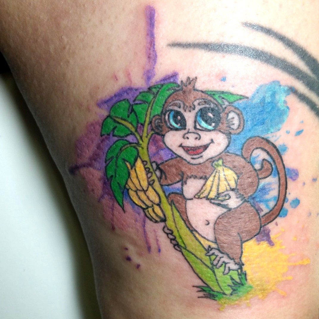Tattoo uploaded by Lilith Andraste • Chunky monkey with watercolor splash • Tattoodo Tattoo uploaded by Lilith Andraste • Chunky monkey with watercolor splash • Tattoodo