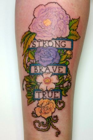 Strong brave true family motto Mucha style