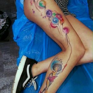 Credit to instagram : #tattoozoan#color #balloon #legtattoo #girl #