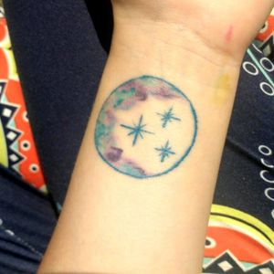 This was my first tattoo. I had gotten in honor of my mother as she would tell me she loved me more than all the moons and stars in the sky. It's supposed to be a moon with stars, I think it could get some work done to be out how the moon looks.