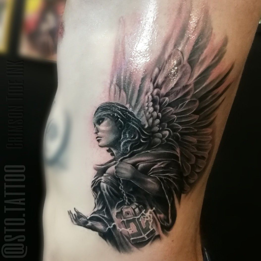 Side Rib Angel Girl Tattoo