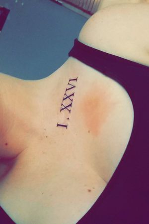 Got this for my brother- we share the same birthday, January 26th. #romannumerals #126 #collarbone #blackandwhite 