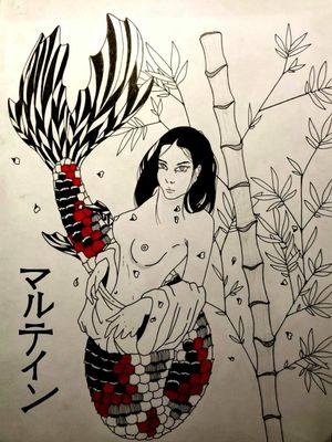 Mermaid.#mermaid #design #women #art #illustration #artwork #draw #japan #japaneese #bambu #koi#irezumi #irezumitattoo 