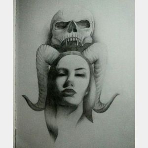 ✏ #drawing #draw #horns #skull #girl 