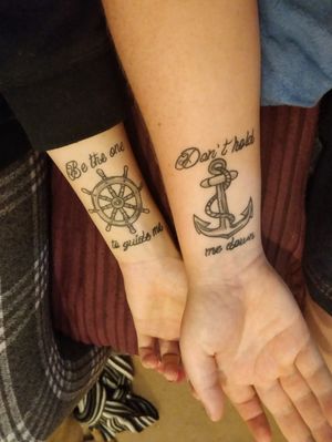 Be the one to guide me but don't hold me down couples tattoo