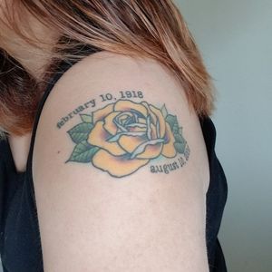 Yellow Rose Memorial Tattoo by Oscar Cuéllar at Mainline Ink in Houston, TX