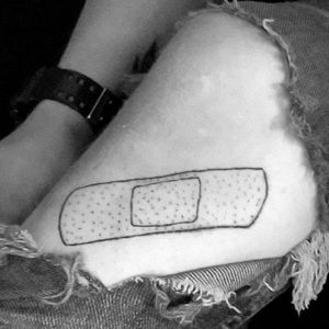 Tattoo uploaded by Jason Rote • Ignorant style Band-Aid on my knee with  nerve damage. #BandAids #Bandaid #ignorantblackwork #ignorantstyle  #ignorant #minimalist #minimaltattoo #dotwork • Tattoodo