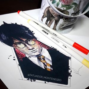 Harry Potter #HarryPotterTattoos #harrypottertattoo #watercolortattoos #tattooart #tattooartist #drawfolio #drawing #colors #fineline 