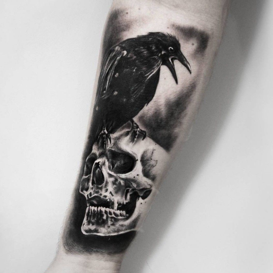 Brennan Walker Skull and Raven Tattoo by Brennan Walker TattooNOW
