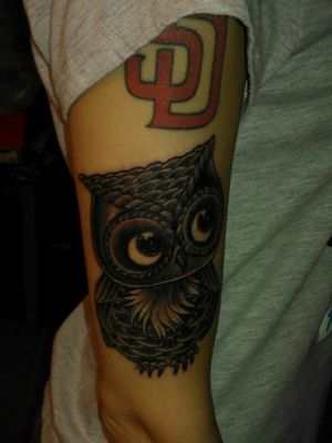 Owl tatt by Ronan Harvey 2014 Avalon Tattoo in Pacific Beach. Picture taken at home