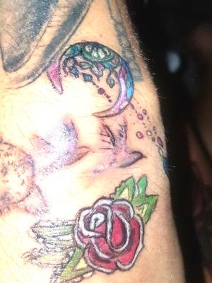 Two small piece l did on myself moon and traditional rose 