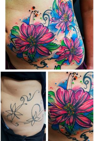 Cover up today #coveruptattoo #CoverUpTattoos #flowers #brightandbold 