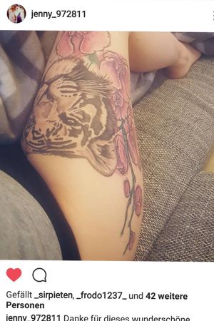 #tigertattoo #orchids #animaltattoos #lovethistattoo #TattooGirl #tattooart 