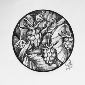 Underwood sketch 1In love with #raspberries#blackwork #nature #wood 