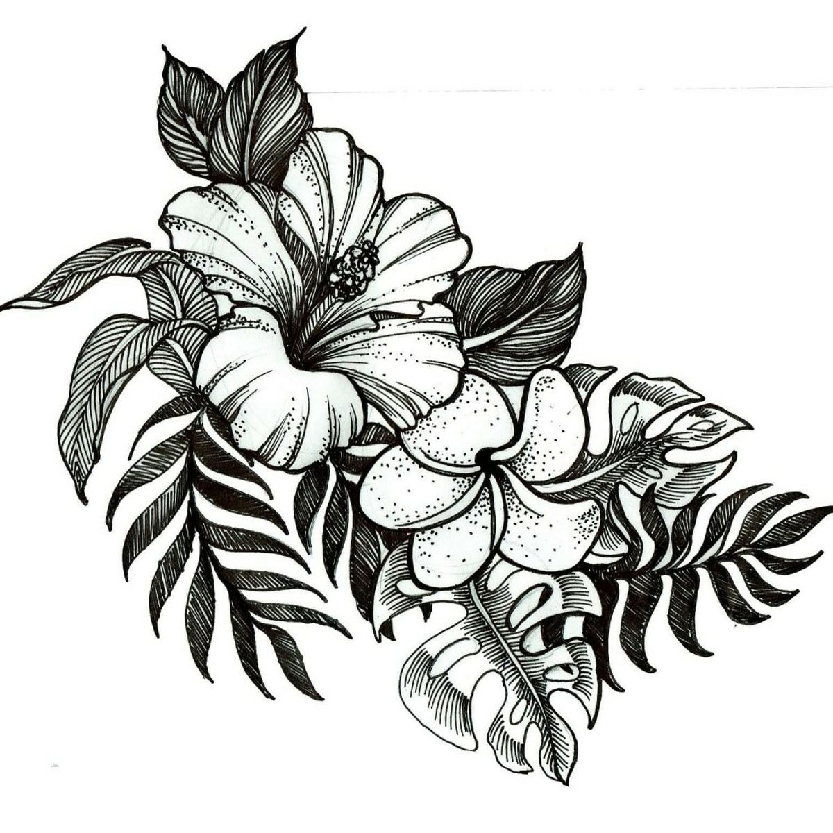 Тропические цветы тату эскизы